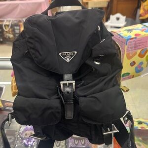 Black Nylon Backpack with Silver Accents